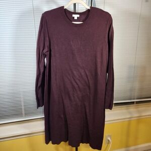 J.Jill $99 Large Plum Purple Cotton Nylon Blend Midi Crewneck Knit Sweater Dress
